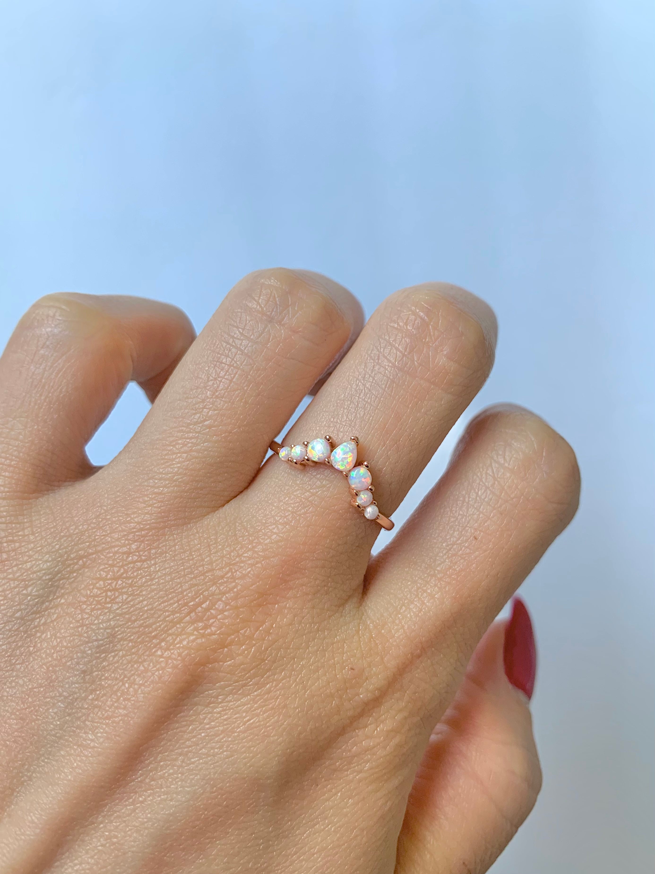 Isa Curved Opal Band Rose Gold
