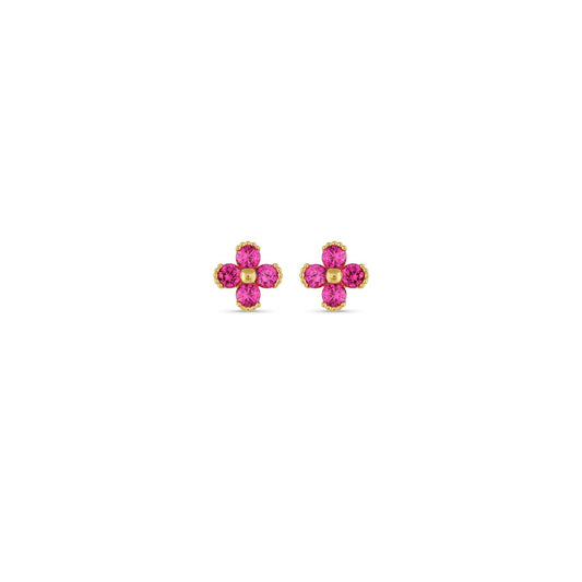 Jay 14k Solid Gold Pink Sapphire Flowers Earrings