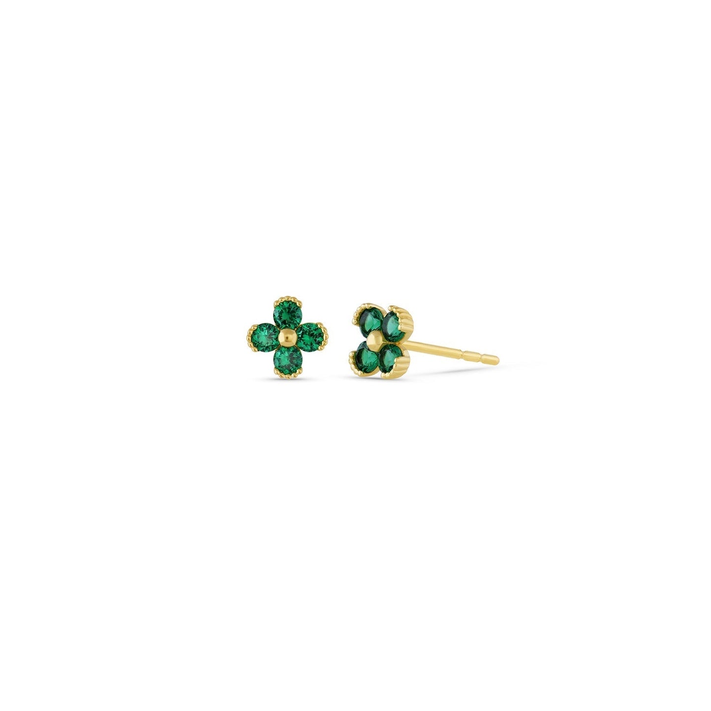 Jay 14k Solid Gold Emerald Flowers Earrings