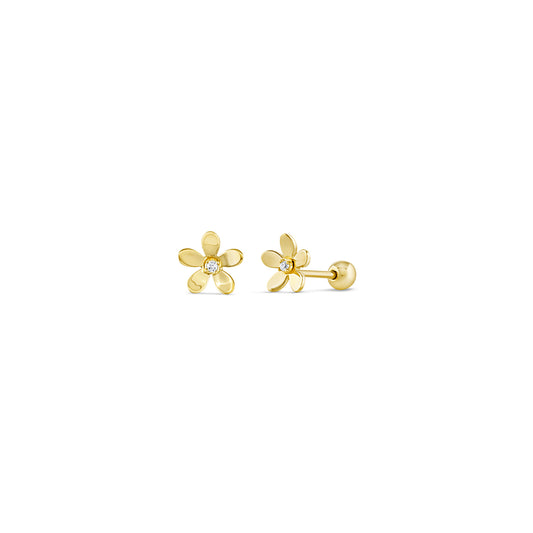 14k Solid Gold Crystal Flowers Earrings