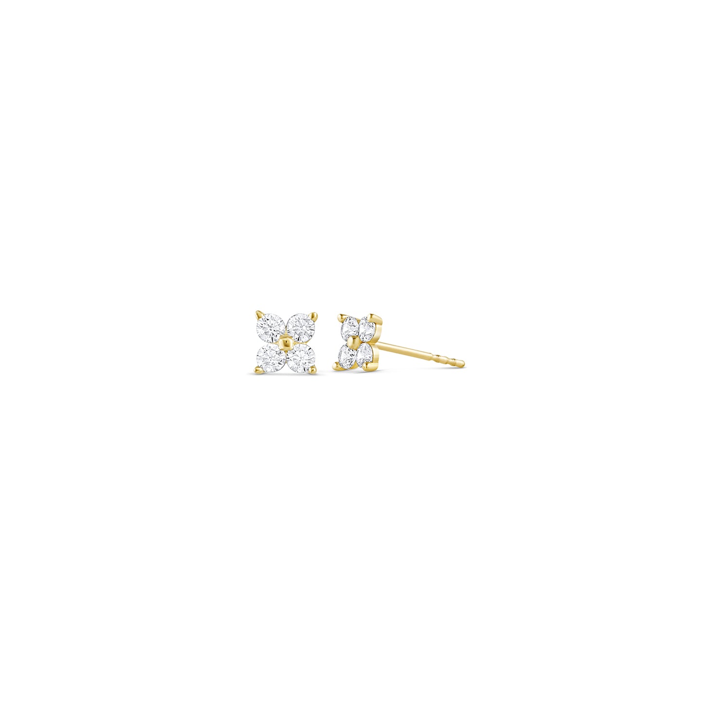 14k Solid Gold Crystal Flowers Earrings