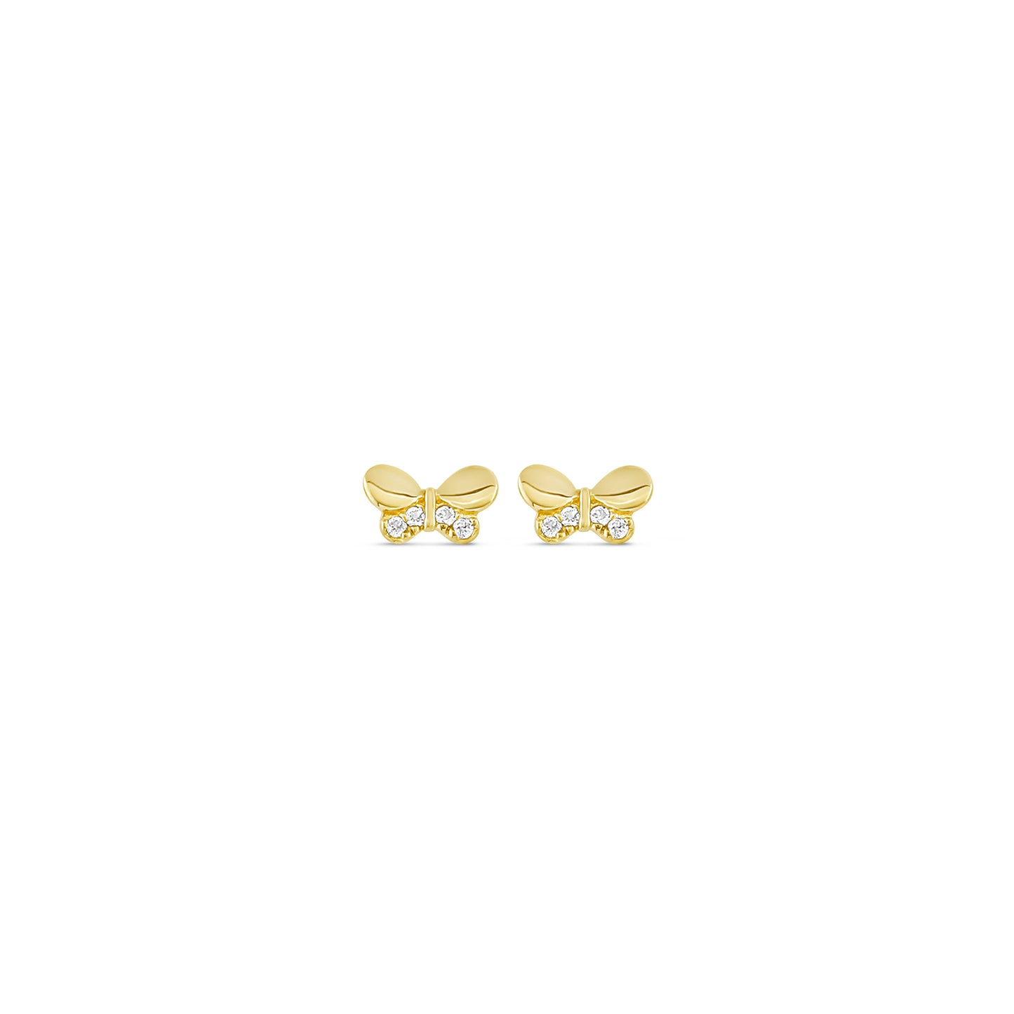 14k Solid Gold Crystal Bow Earrings